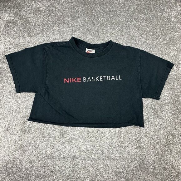 Vintage Nike Basketball Cropped T-Shirt Mens XL Black Y2K 90's Swoosh USA - Picture 1 of 6